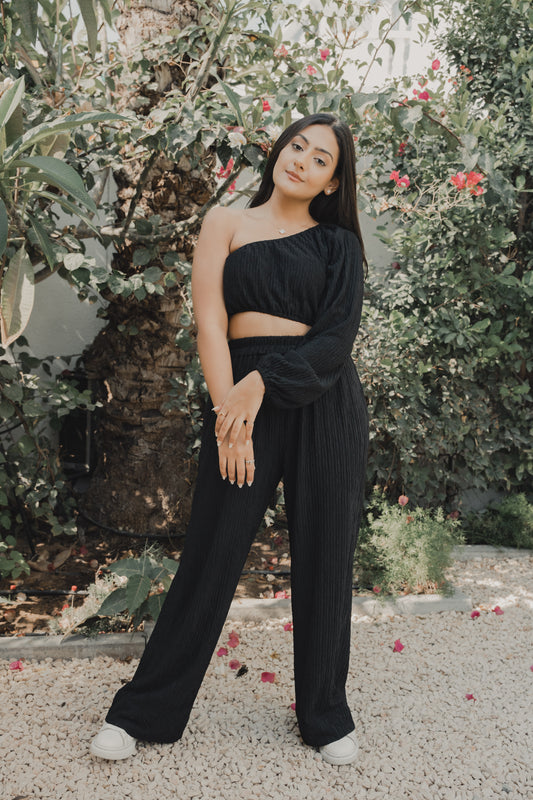 One shoulder top with loose loungewear pants