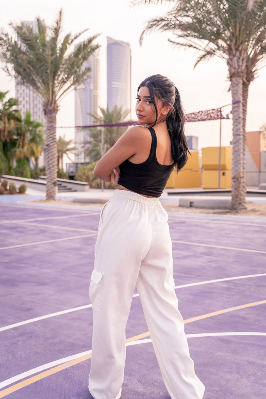 Buy customeised white stitch Women cargo pants online in dubai