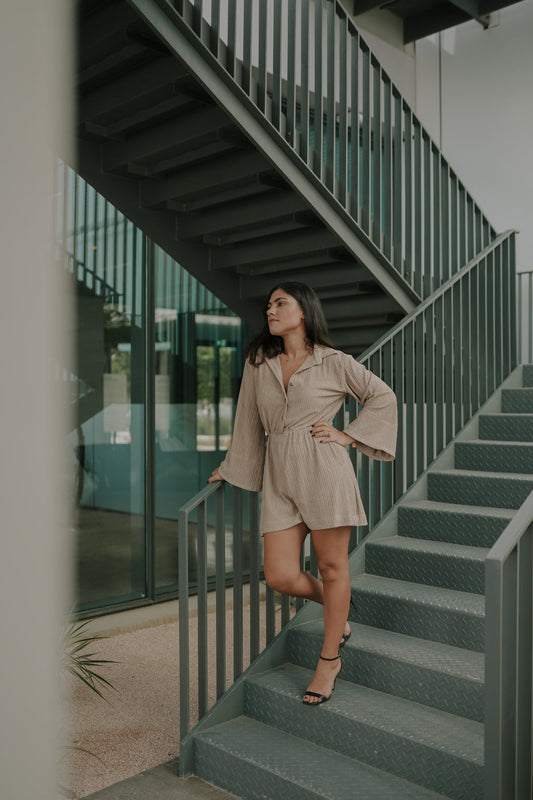 Buy a classic and comfortable ladies-romper made with flared sleeves and thick cuffs online in Dubai