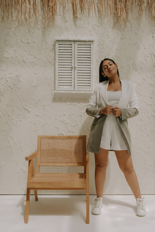 Buy grey white sage ladies blazer set online in Dubai