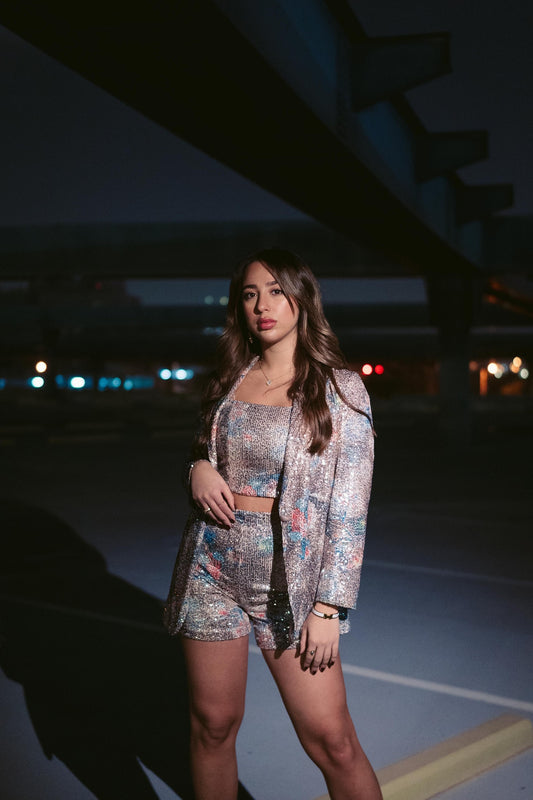 Buy online a one shoulded printed blazer for women