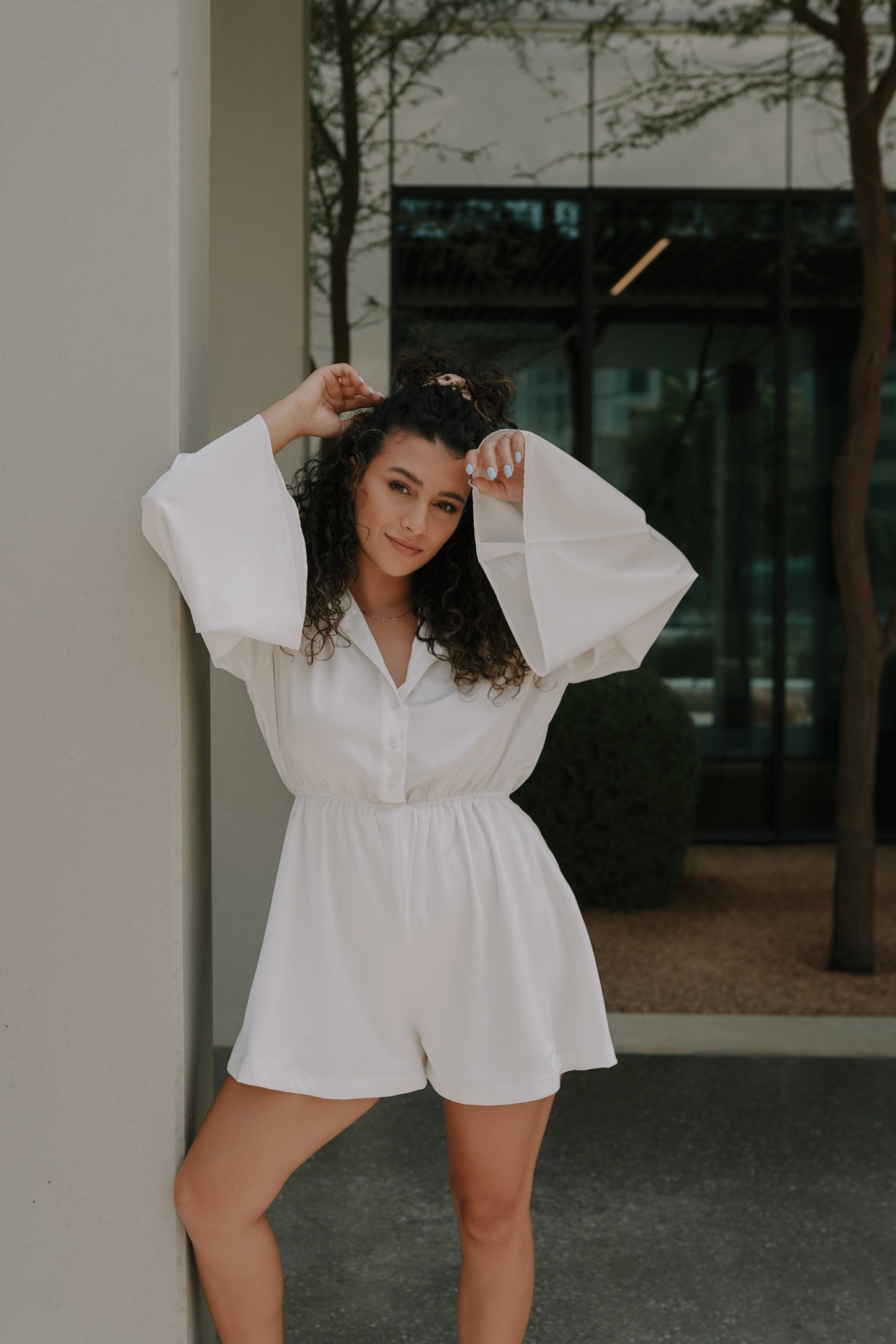 buy white versatile womens romper with flared shirts and shorts online