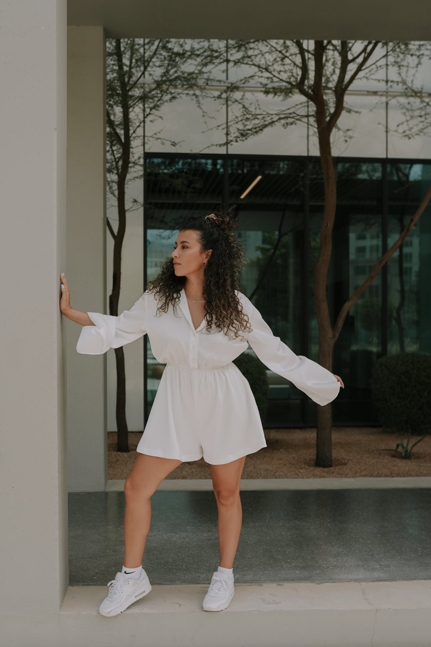 buy white versatile womens romper with flared shirts and flared shorts online in Dubai