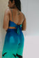 Blue ombre cowl neck crop top and printed pants. Two piece outfits for women from Embody, Dubai