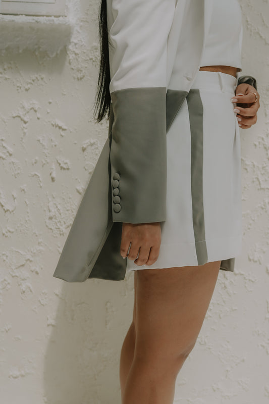 Buy grey white women sage blazer set online in Dubai